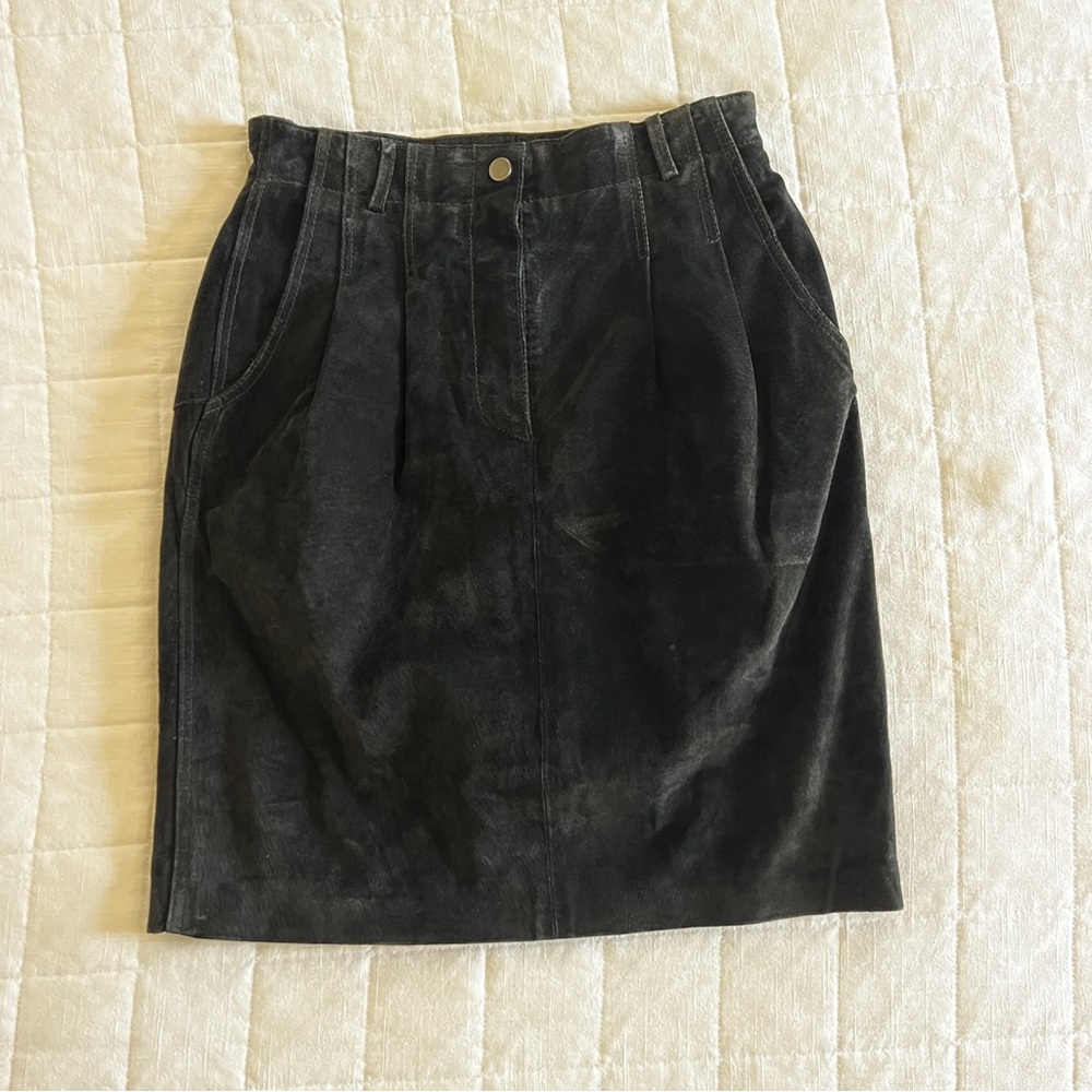 Vintage Western Black Suede Pleated Pencil Skirt